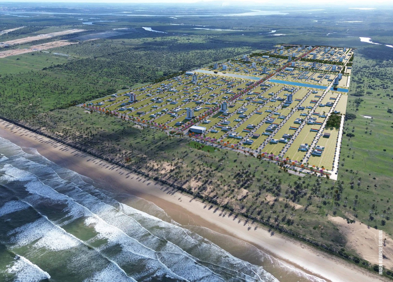 Vista aérea ilustrativa do empreendimento na Barra dos Coqueiros